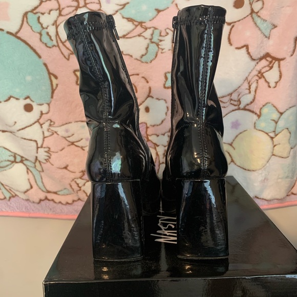 Nasty Gal Stretch Patent Platform Sock Boots - Picture 2 of 9